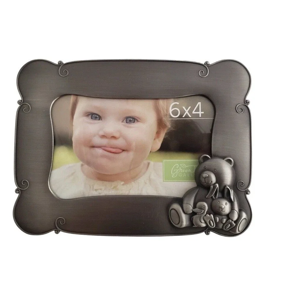 Green Tree Gallery Bear Duck Rabbit Pewter 6”x4” Photo Frame Baby Decor Accents